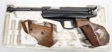 A .177" Feinwerkbau Model 80 side lever Match Target Air pistol, number 210964, with walnut grips.