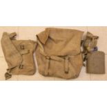 1908 pattern equipment: large pack dated 1915 (repaired), waistbelt dated 1917, water bottle and