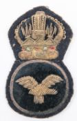 Scarce WWI British Royal Naval Air Service NCO's bullion wire embroidered cap badge. £120-150