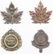 4 WWI CEF cap badges of the 1st, 2nd (slider), 3rd, and 4th Divisional Cyclist Companies, the last