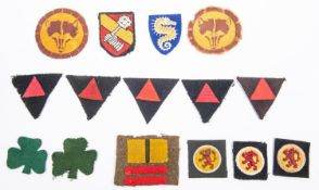 British WWII formation signs: 3rd Infantry, 15th Infantry, 36th Brigade, 27th Armoured, 8th Armoured