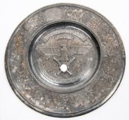 A rare Third Reich honour award silver plated shallow dish, the centre embossed with eagle and