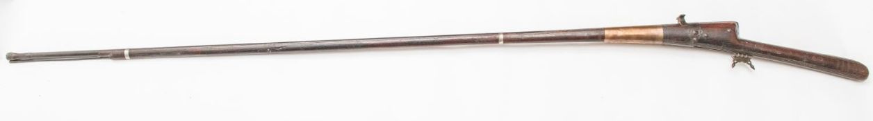 An unusually long Indian matchlock jezail, 79" overall, slender barrel 63" with very faint traces of
