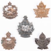 5 WWI CEF cap badges: 128th; 129th, 130th, 131st by Allan; and 132nd. GC to VGC £110-150
