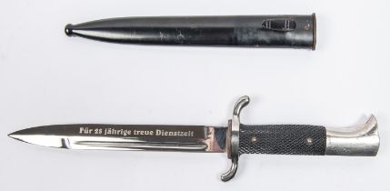 A Third Reich pattern Fire Service dress bayonet, blade 7¾" etched on one side "Karl Fitzner" and on
