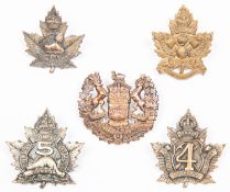 5 WWI CEF cap badges of the 1st, 2nd, 3rd, 4th and 5th Pioneer Battalions. GC £80-120