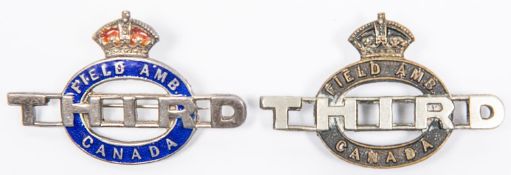 WWI CEF bi-metal shoulder title of the 3rd Canadian Field Ambulance by Tiptaft; an officer's similar