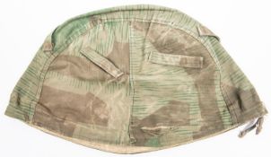 A rare WWII German "splinter pattern" cloth helmet cover, with loops for camouflage foliage. GC (