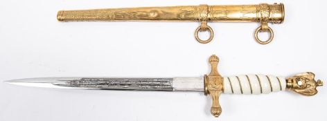 A Third Reich Naval officer's dagger, the blade with post 1941 Eickhorn mark and etched with