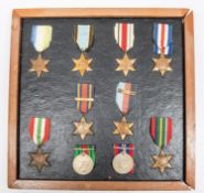 WWII medals: a display of 8 different WWII stars in frame, including Air Crew Europe, the 1939-45