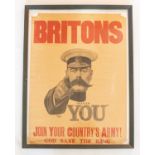 A WWI recruiting poster, depicting Kitchener and "Britons-(Kitchener) wants You, Join your Country's