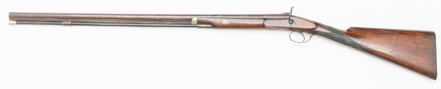 An SB 14 bore percussion sporting gun, 48" overall, barrel 32" with engraved sunburst at the breech,