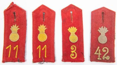4 Imperial German shoulder boards: artillery 3rd, 11th (2), 42nd. £80-100