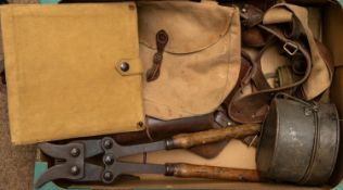 A WWI double strap Sam Browne belt, a pair of leather gaiters; a pair of puttees; map case,
