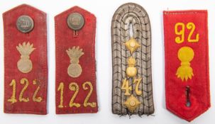4 Imperial German artillery shoulder boards: 76th, 122nd (2), 47th Officer. £100-120