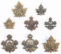 8 WWI CEF Canadian Forestry Cap badges: General Service tree and axe type cap badges, large and