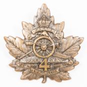 WWI CEF cap badge of the 4th Divisional Ammunition Column, by Birks 1916, GC. £50-80