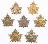 7 WWI CEF cap badges of the 1st and 2nd Depot Bns of the 1st and 2nd Quebec Regiments, 4 by Rondeau,