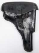 A German leather holster for a P38 automatic pistol, the back stamped with number "257985", GC (