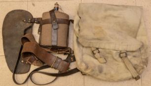 1914 pattern equipment, a "Kitchener's Equipment" waist belt ; a water bottle and cradle; a large