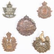 5 WWI CEF Infantry cap badges; 108th Dingwall; 109th by Kinnear; 110th, 111th; and 112th by "MS-R.