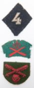 WWI Machine Gun Corps cloth badges, 1 bullion, 4 on felt, 2 x crossed machine guns on green felt,