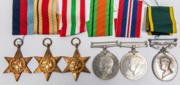 Six: 1939-45 star, Africa star, Italy star, Defence and War (un-named as issued) EF; and