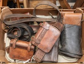 A WWI Orilux trench lantern, a set of French Infantry leather equipment, 3 pairs of gaiters, 5