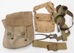 A WWI 1908 patt. large pack dated 1916; a pair of cross braces; a Pioneers saw in leather case dated