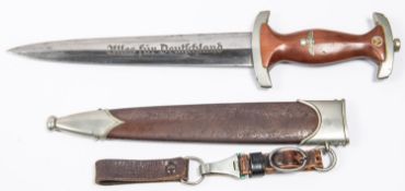 A Third Reich SA dagger, by Asso, Solingen, with nickel silver mounts, the crossguard stamped "