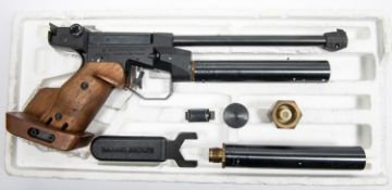 A .177" Feinwerkbau Model C10 single shot CO2 Match Target Pistol, number 28666, with walnut