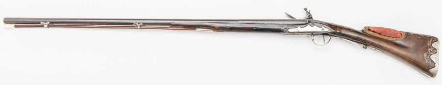A good quality 16 bore French flintlock sporting gun, c 1770, 50" overall, barrel 35" with