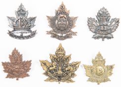 6 WWI CEF cap badges: 2nd Mounted Rifles Brigade by Inglis; 10 Mtd Rifles by Dingwall; 11th Mtd
