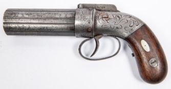 A 6 shot .30" Allan & Thurber self cocking bar hammer percussion pepperbox revolver, 7" overall,