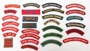 WWII British cloth shoulder titles including Guards, Yeomanry, Intelligence, Infantry etc. (28) £