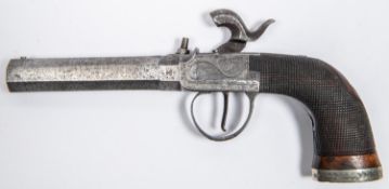 A 38 bore percussion boxlock side hammer pistol, c 1840, 7½" overall, fine twist turn off