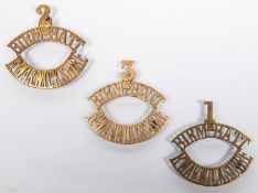 3 WWI brass shoulder titles of the 1st, 2nd, and 3rd Birmingham Bns of the Royal Warwickshire