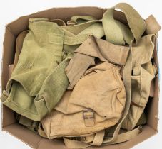 A large quantity of WWII webbing equipment, small packs, large packs, officers haversacks, straps,