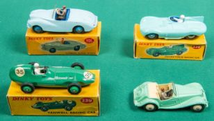 4 Dinky Toys. Sunbeam Alpine Sports (101). In turquoise with dark blue seats, mid blue wheels,