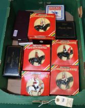 8 Britains red box 1980s series soldiers, includes Queen Elizabeth on horseback, Queens colour party