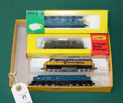 4 N Gauge Locomotives. Minitrix BR Warship Class diesel, 'Hermes', RN D823. A Hornby/Minitrix BR