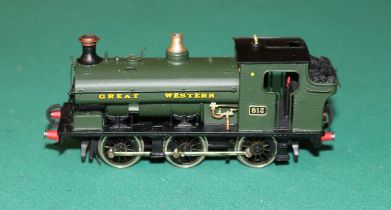 A fine quality brass OO gauge 2-rail electric Great Western 0-6-0 saddle tank locomotive. RN 813. In