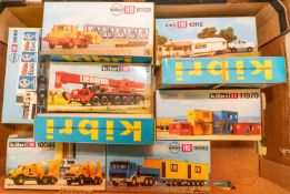 10 Kibri HO scale model kits. Including construction vehicles, including a Mercedes carrying 2