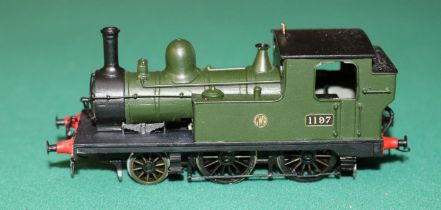 A OO gauge 2-rail electric brass kit built GWR 2-4-0 tank locomotive, RN 1197. Sharp-Stewart