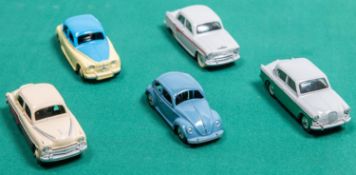 5 Dinky Toys. Vauxhall Cresta in cream and maroon with cream wheels. Rover 75 in mid blue and