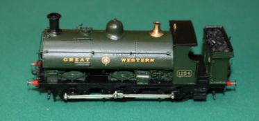 A fine quality brass OO gauge 2-rail electric Great Western outside frame 0-6-0 tank locomotive.