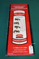 First gear stamped steel collectible indoor thermometer. Ford farming, 8" wide x 24" long, alcohol