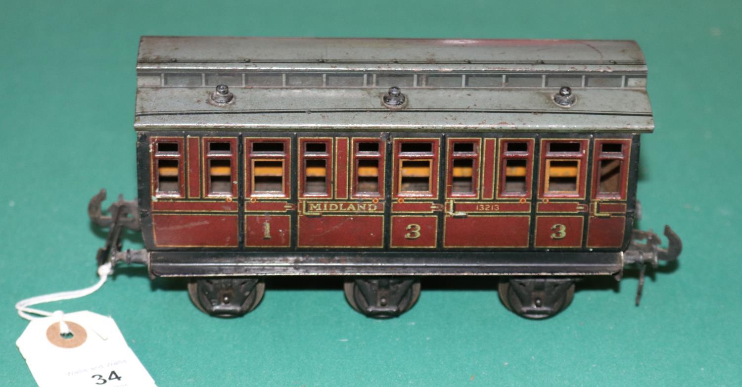 A rare O gauge Carette Clemenson 6 wheeled clearstory passenger coach. A composite 1st/3rd class - Image 2 of 2