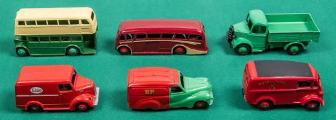 6 Dinky Toys. Morris J Van Royal Mail in red. Trojan Van, ESSO in red. Austin Van, in light green/