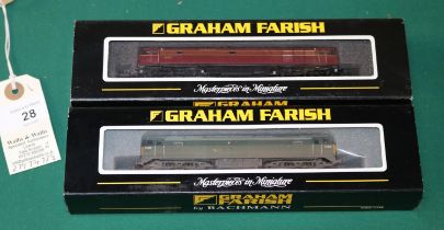 2 Graham Farish by Bachmann N Gauge Locomotives. A BR Class 50 diesel locomotive, RN50017, in gold